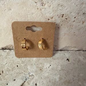 Stainless Steel Love-Inspired Small  Earrings Screw Motif & Rhinestone Detail